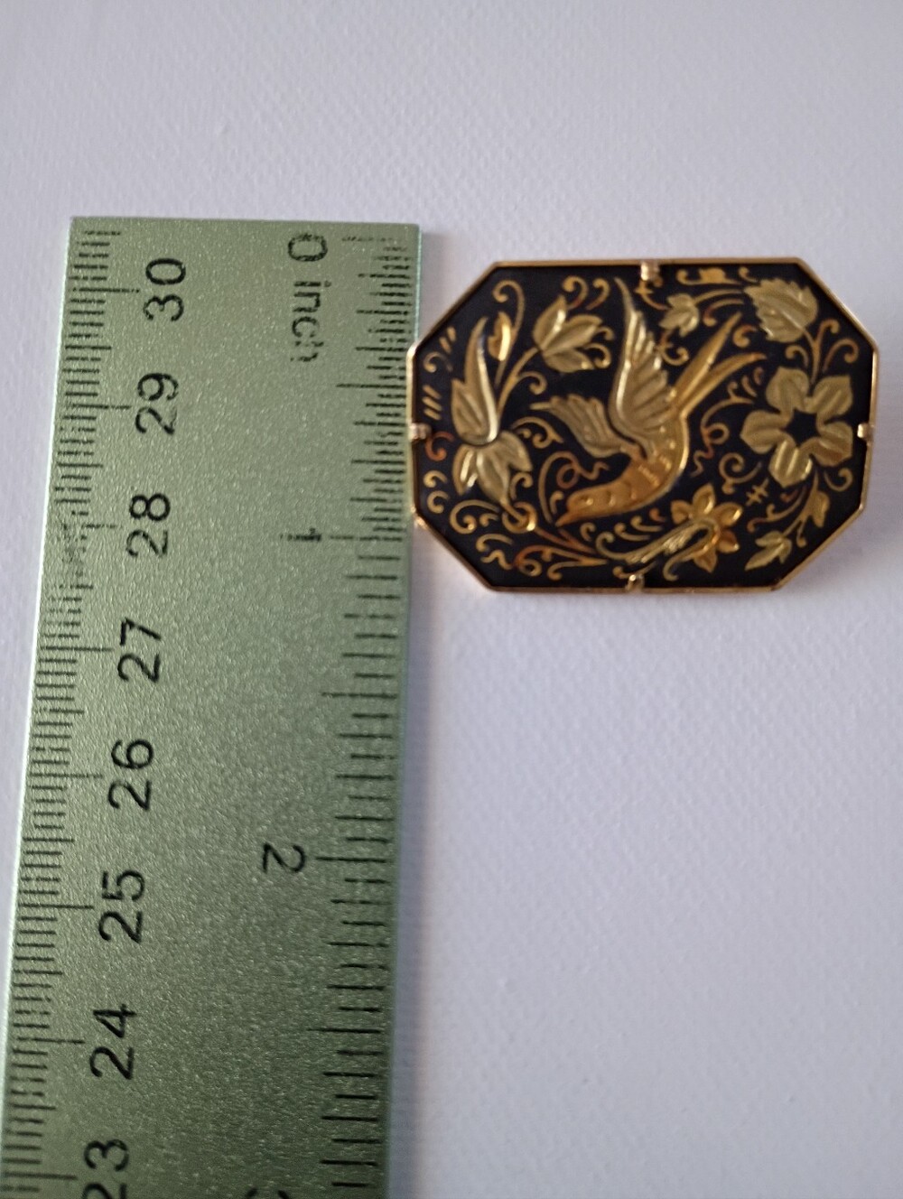 Vintage Damascene Floral Bird Brooch - Picture 4 of 4